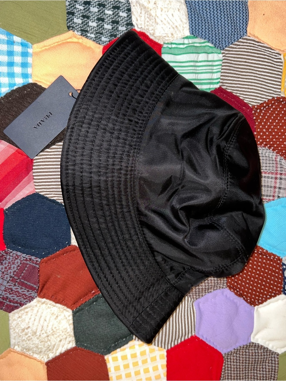 Prada Black Nylon Bucket Hat with Triangle Logo - Picture 3 of 7